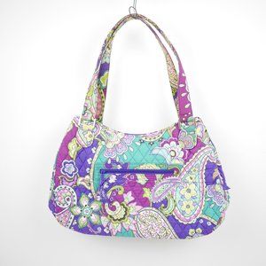 VERA BRADLEY PURSE - Purple & blue floral quilted fabric shoulder bag 15"x12"